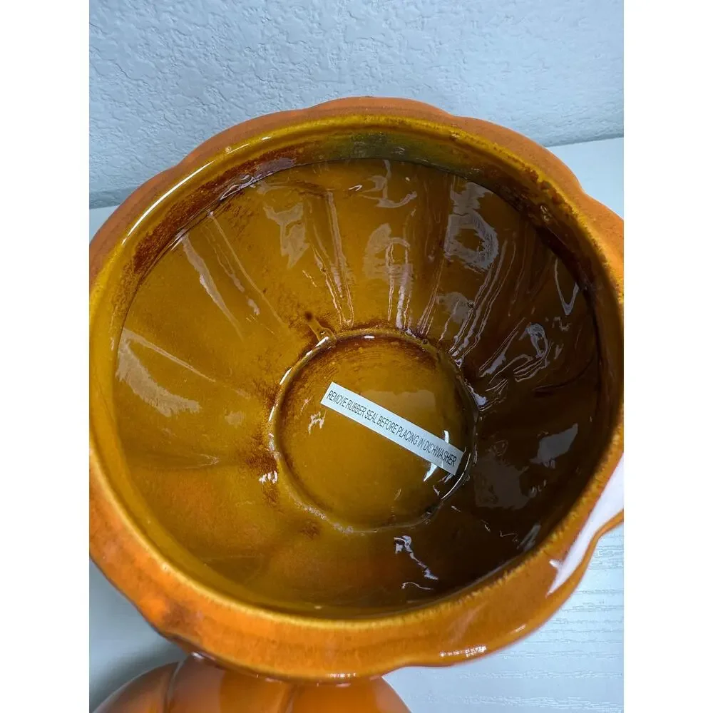 Vintage Ceramic Pumpkin Lidded Jar, Ribbed Stoneware Canister, Fall Decor